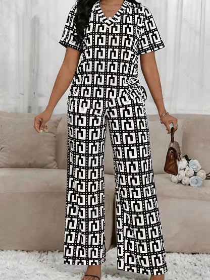 Modern Plaid Flare Sleeve Set