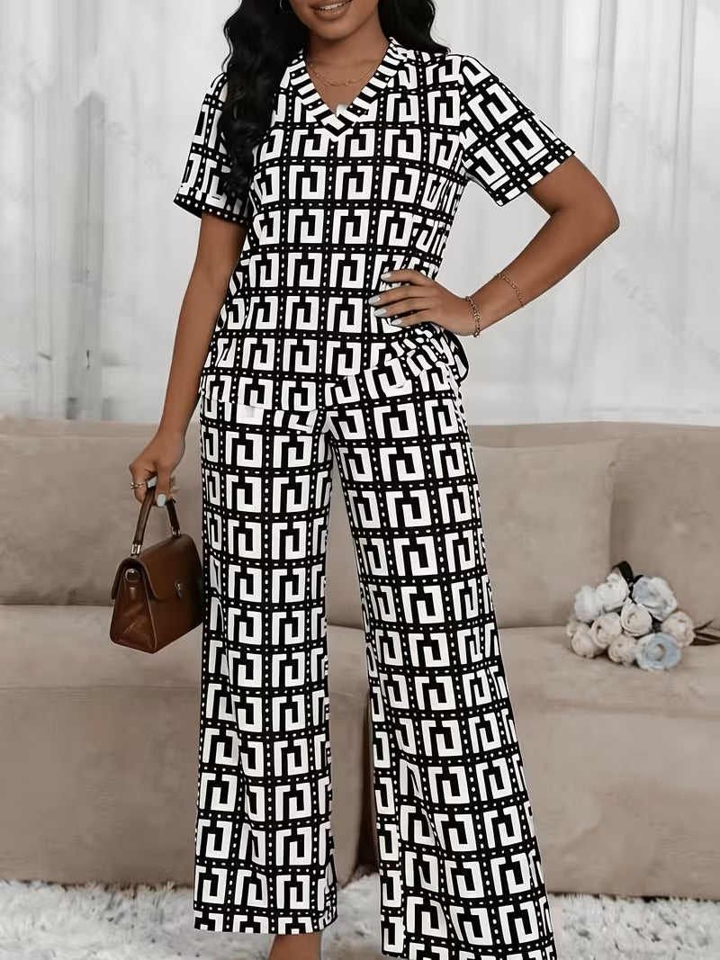 Modern Plaid Flare Sleeve Set
