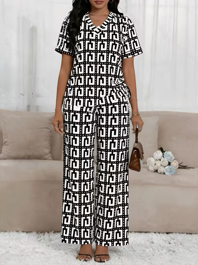 Modern Plaid Flare Sleeve Set