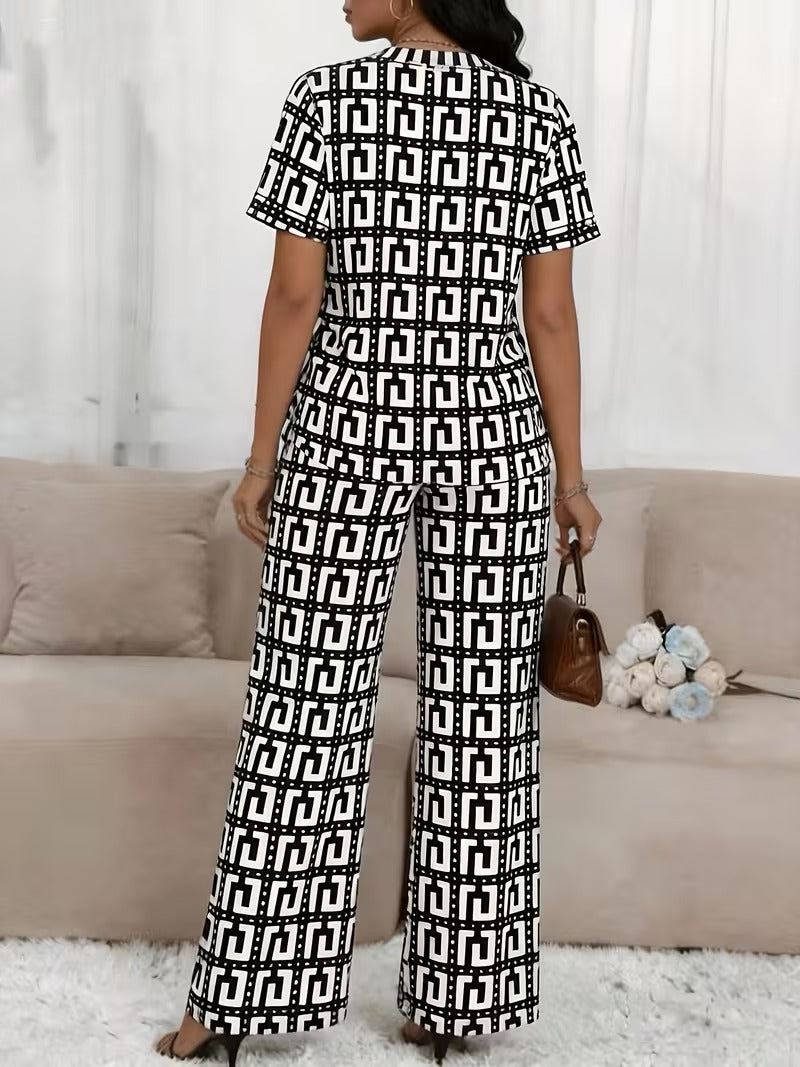 Modern Plaid Flare Sleeve Set