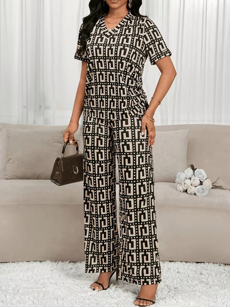 Modern Plaid Flare Sleeve Set