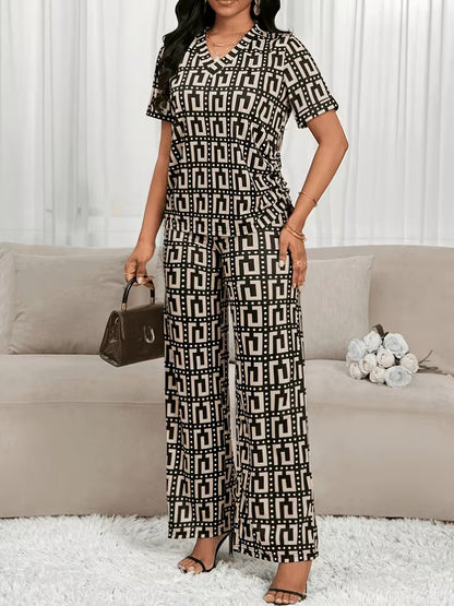 Modern Plaid Flare Sleeve Set