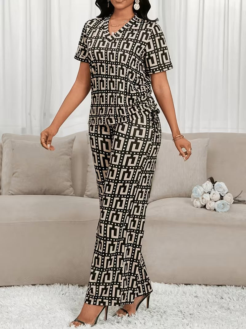 Modern Plaid Flare Sleeve Set