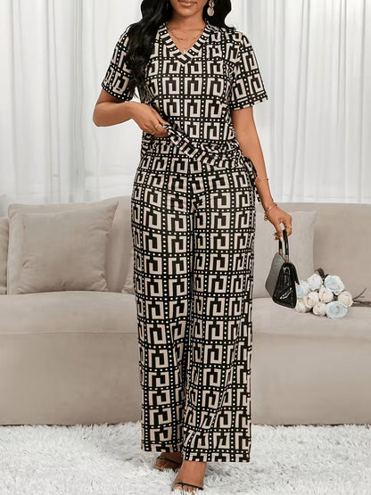 Modern Plaid Flare Sleeve Set