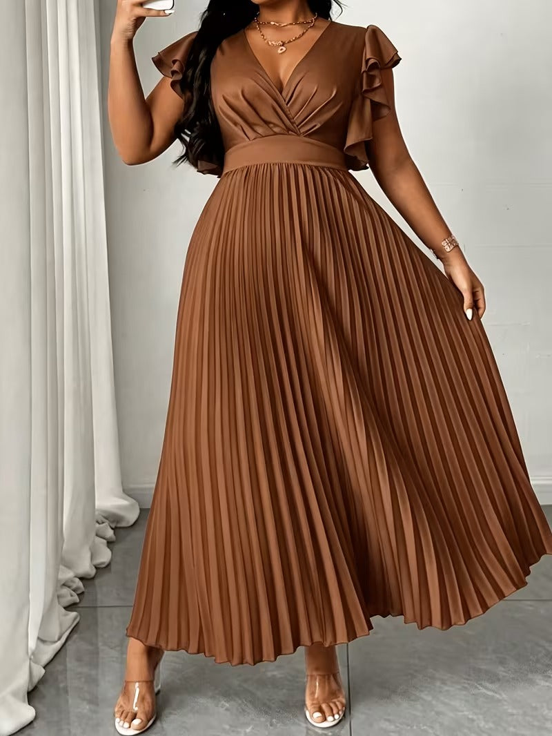 Elegant Plus Size Ruched V-Neck Dress