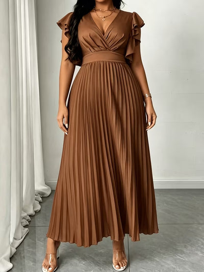 Elegant Plus Size Ruched V-Neck Dress