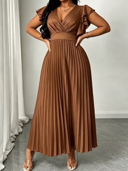 Elegant Plus Size Ruched V-Neck Dress