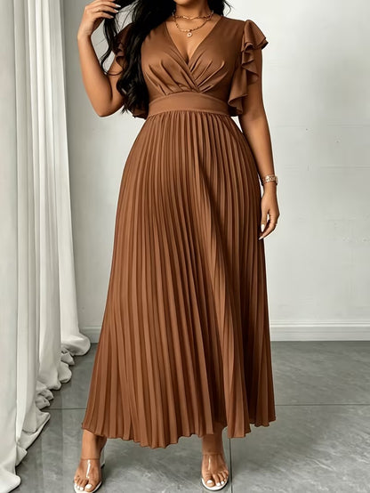Elegant Plus Size Ruched V-Neck Dress