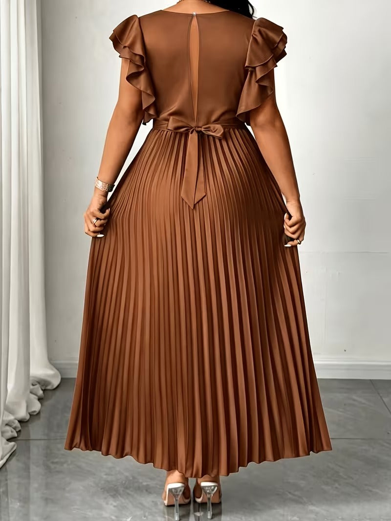 Elegant Plus Size Ruched V-Neck Dress