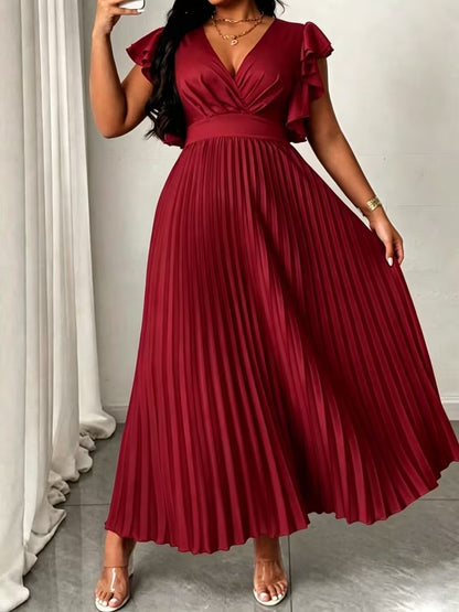 Elegant Plus Size Ruched V-Neck Dress