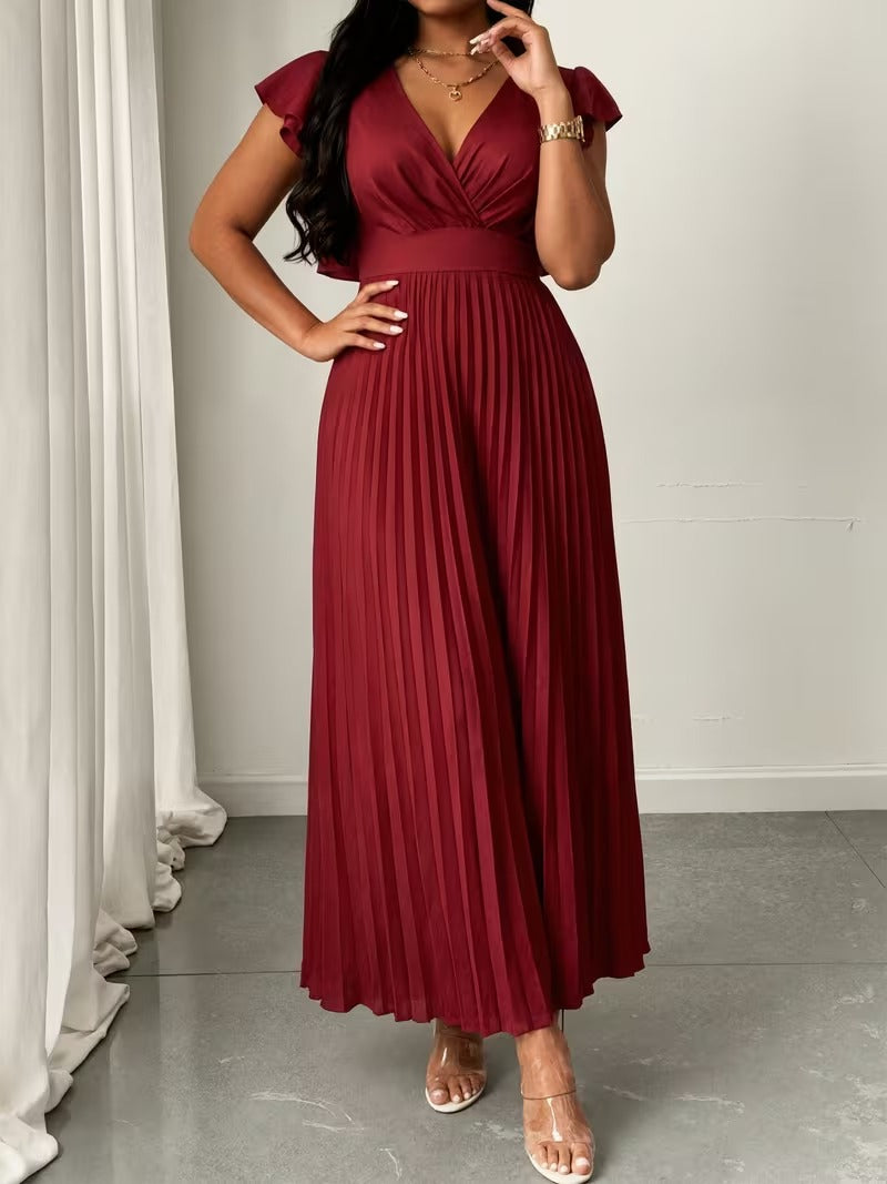 Elegant Plus Size Ruched V-Neck Dress