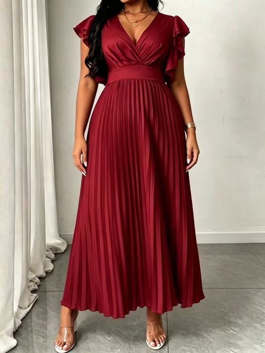 Elegant Plus Size Ruched V-Neck Dress