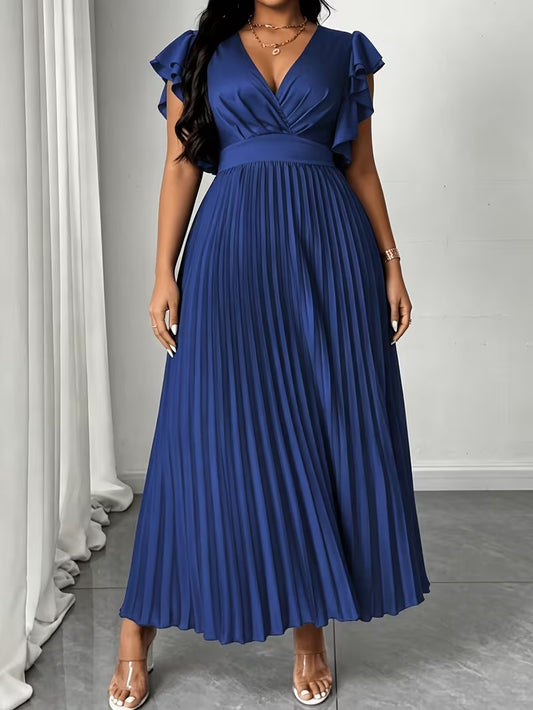 Elegant Plus Size Ruched V-Neck Dress