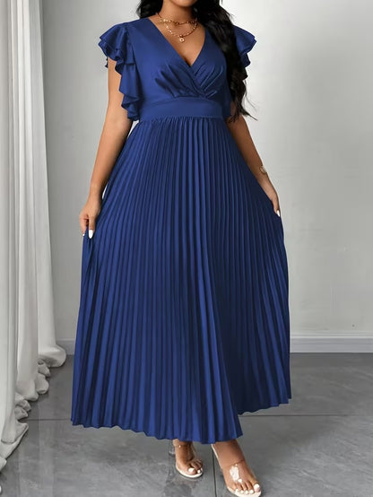 Elegant Plus Size Ruched V-Neck Dress