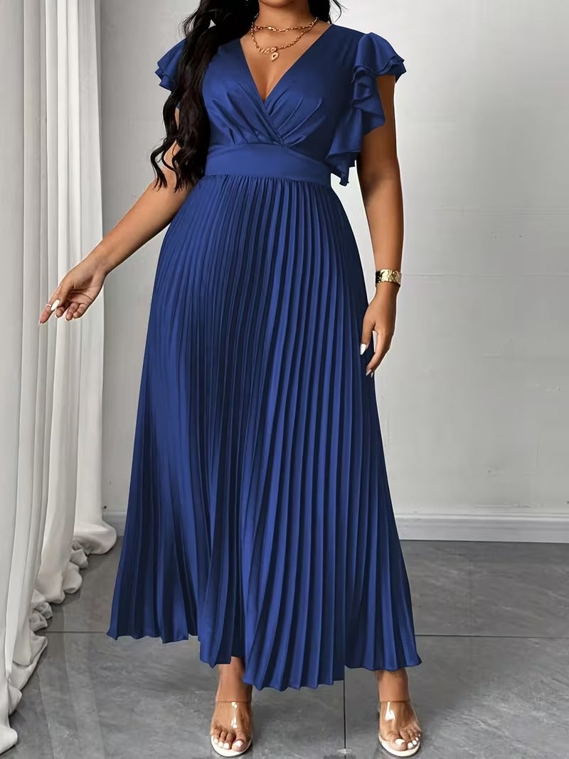 Elegant Plus Size Ruched V-Neck Dress