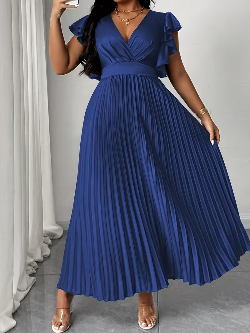 Elegant Plus Size Ruched V-Neck Dress