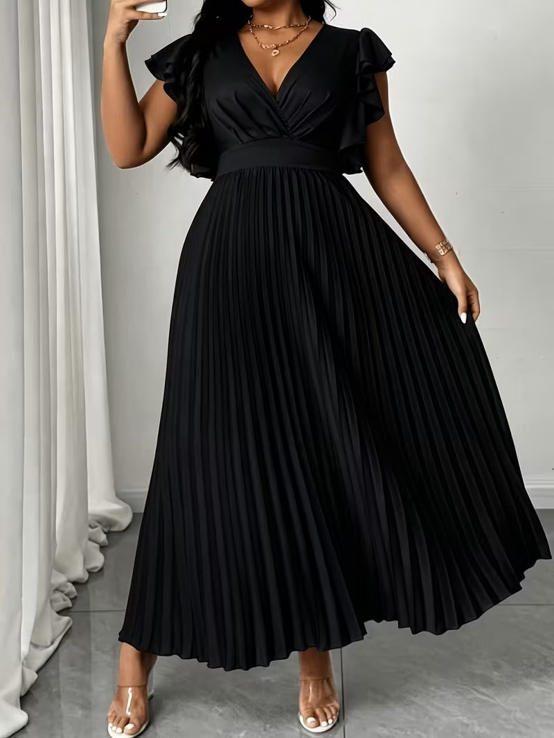 Elegant Plus Size Ruched V-Neck Dress