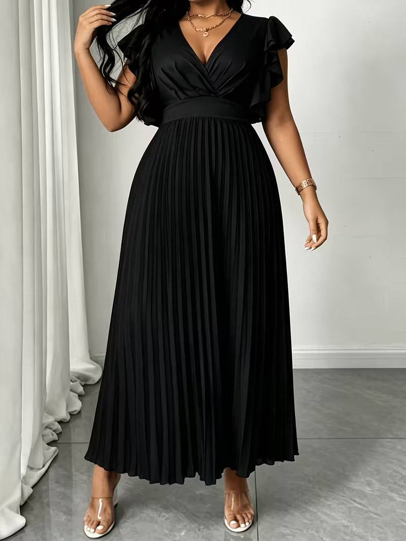 Elegant Plus Size Ruched V-Neck Dress