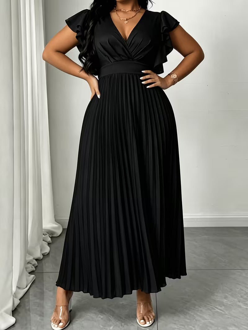 Elegant Plus Size Ruched V-Neck Dress