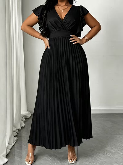 Elegant Plus Size Ruched V-Neck Dress