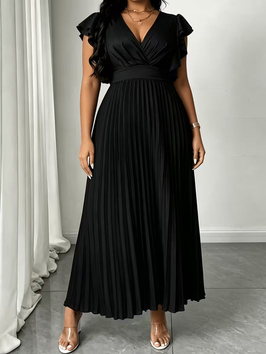Elegant Plus Size Ruched V-Neck Dress