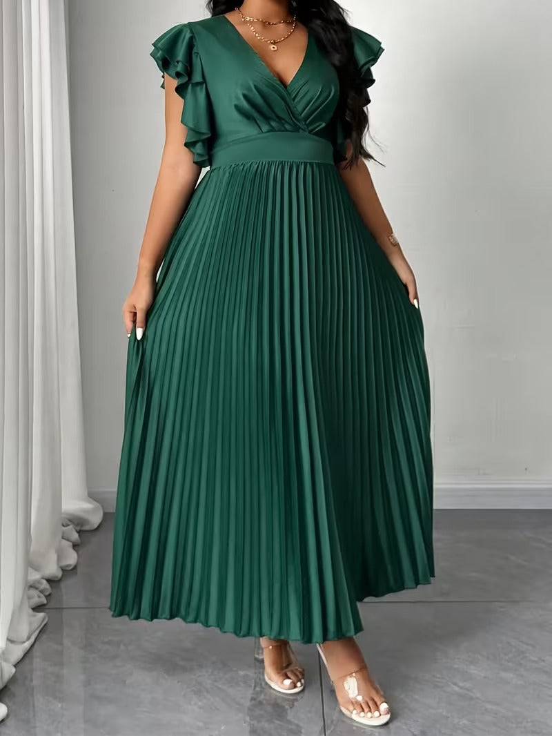 Elegant Plus Size Ruched V-Neck Dress