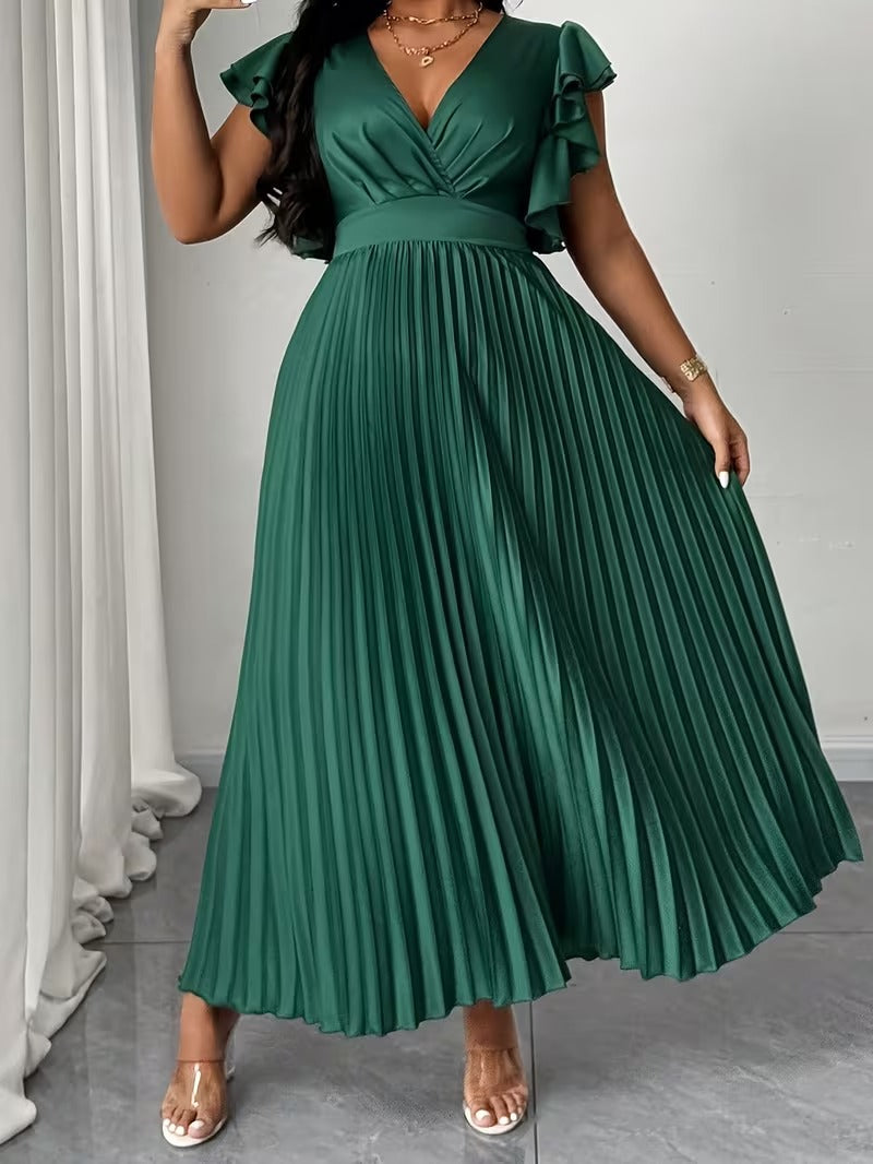 Elegant Plus Size Ruched V-Neck Dress
