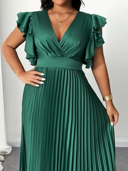 Elegant Plus Size Ruched V-Neck Dress