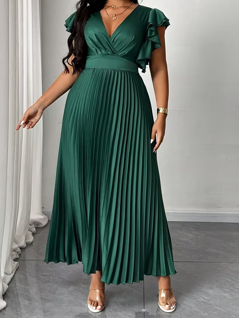 Elegant Plus Size Ruched V-Neck Dress