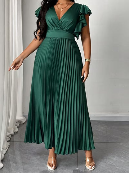 Elegant Plus Size Ruched V-Neck Dress