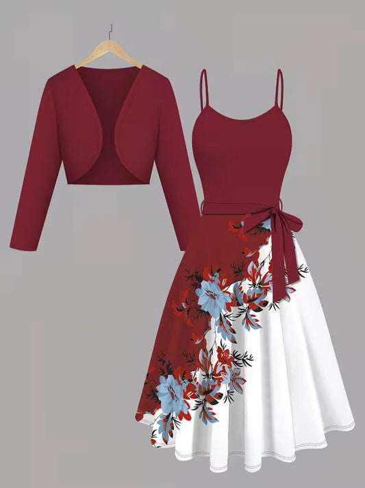 Midnight Bloom 2-Piece Midi Dress Set