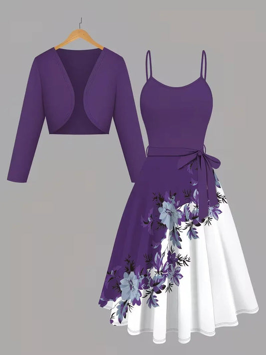 Midnight Bloom 2-Piece Midi Dress Set