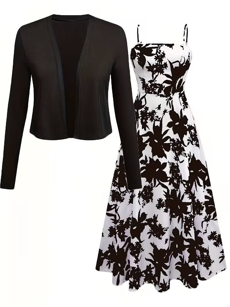 Midnight Bloom 2-Piece Midi Dress Set