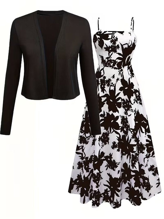 Midnight Bloom 2-Piece Midi Dress Set