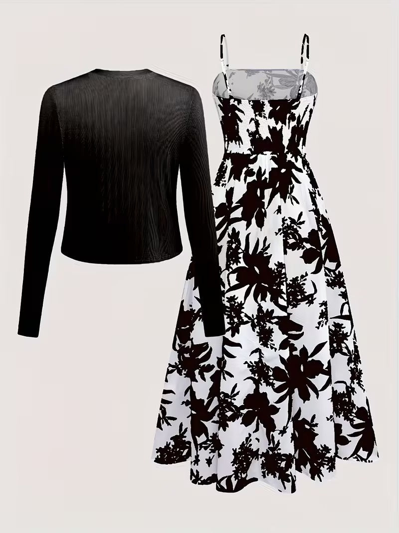 Midnight Bloom 2-Piece Midi Dress Set