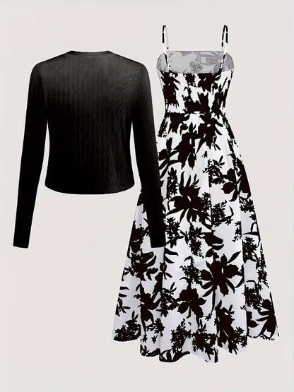 Midnight Bloom 2-Piece Midi Dress Set