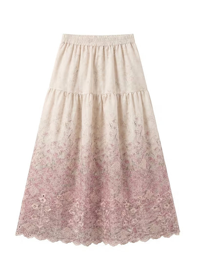 French Style Embroidered High Waist Maxi Dress