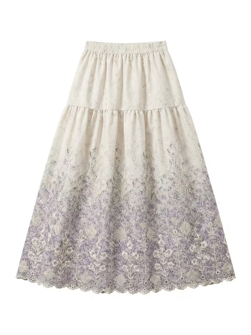 French Style Embroidered High Waist Maxi Dress