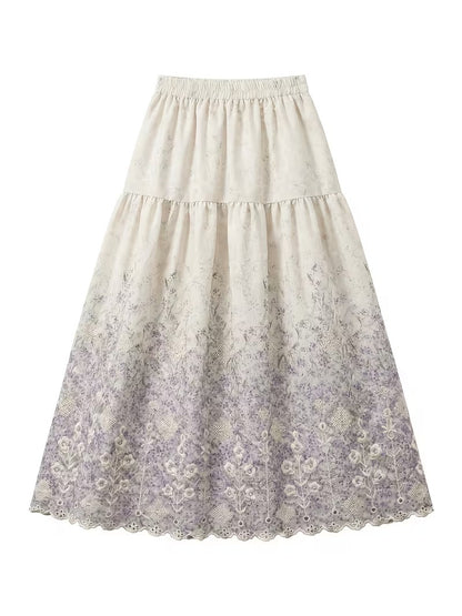 French Style Embroidered High Waist Maxi Dress