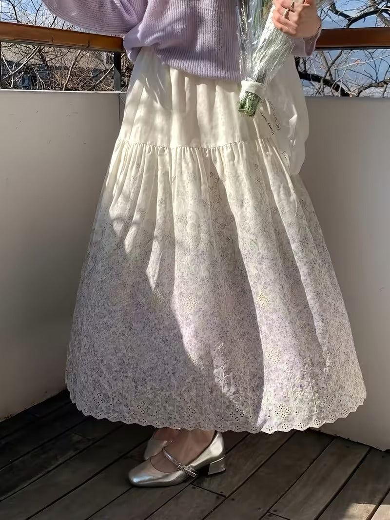French Style Embroidered High Waist Maxi Dress