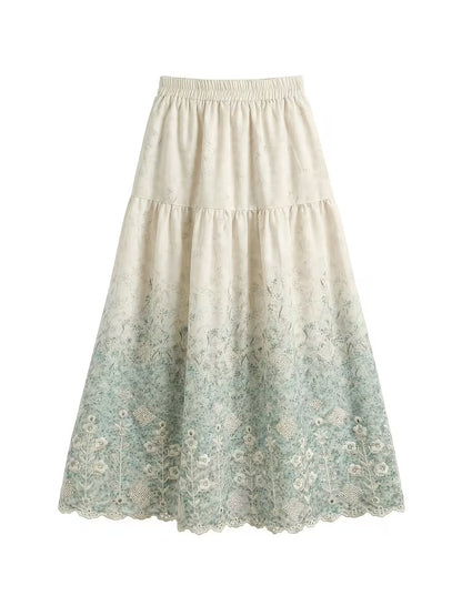 French Style Embroidered High Waist Maxi Dress