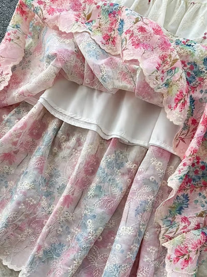 French Style Embroidered High Waist Maxi Dress