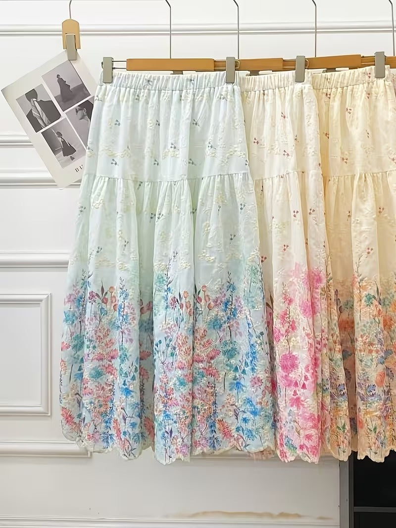 French Style Embroidered High Waist Maxi Dress