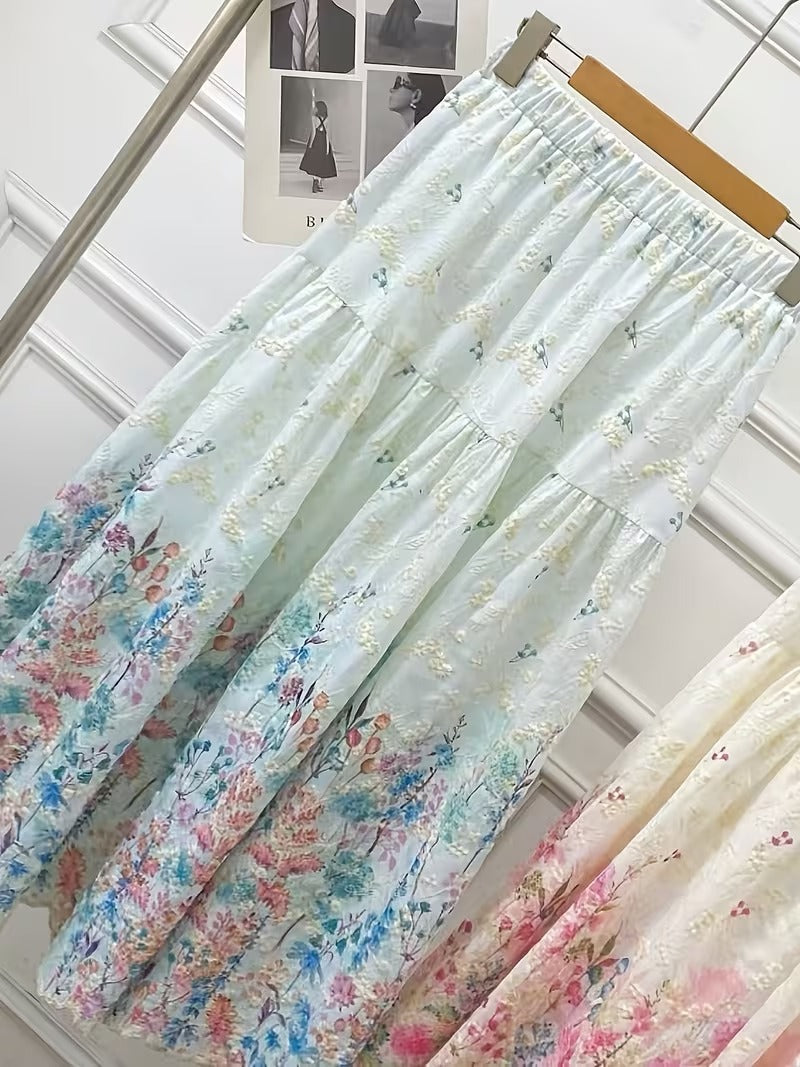 French Style Embroidered High Waist Maxi Dress